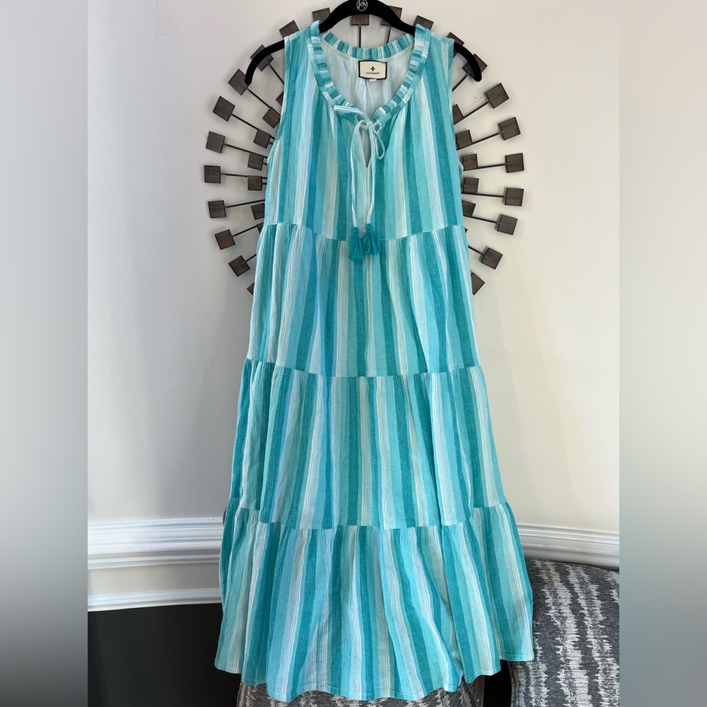 Tuckernuck Teal/White striped tiered Dress- oversized - Picture 2 of 10